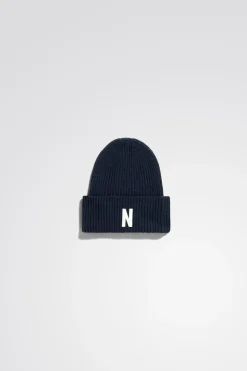 Merino Lambswool Rib N Logo Beanie>Norse Projects