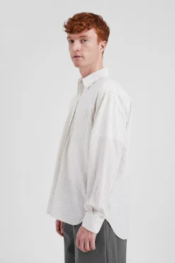 Mo Oversized Striped Shirt><noscript><img width=